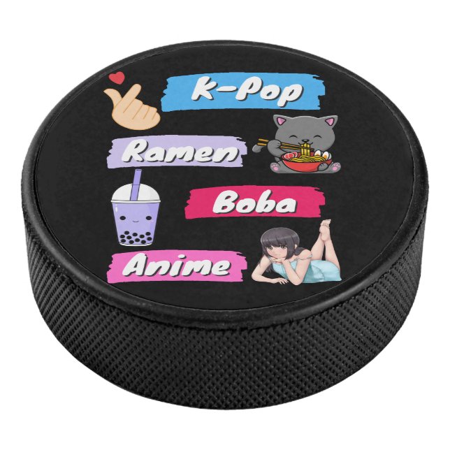 K-Pop, Ramen, Boba und Anime Pop Culture Fan Eishockey Puck (3/4)