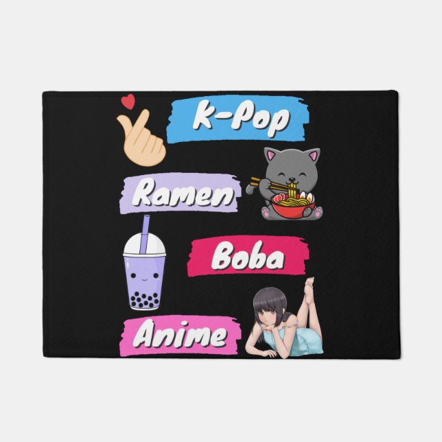 K-Pop, Ramen, Boba und Anime Pop Culture Fan Fußmatte (Vorderseite)