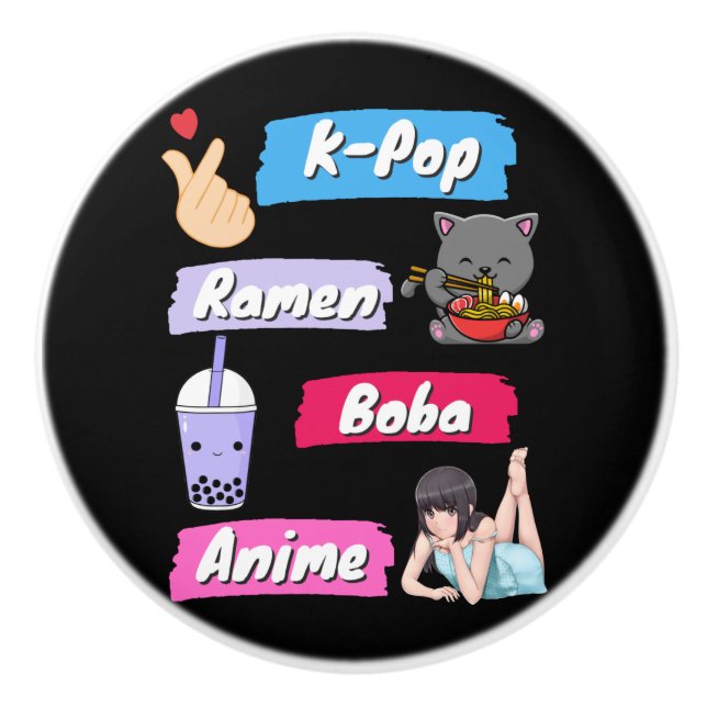 K-Pop, Ramen, Boba und Anime Pop Culture Fan Keramikknauf (Vorderseite)