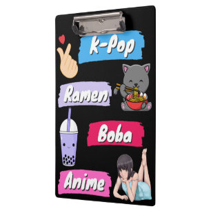 K-Pop, Ramen, Boba und Anime Pop Culture Fan Klemmbrett
