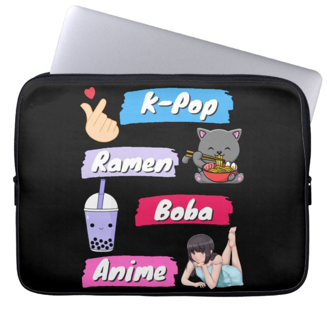 K-Pop, Ramen, Boba und Anime Pop Culture Fan Laptopschutzhülle (Vorderseite)