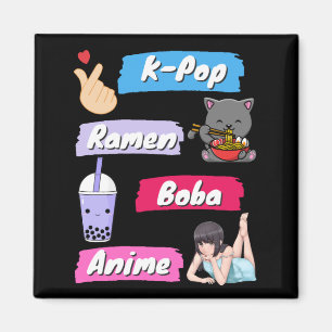 K-Pop, Ramen, Boba und Anime Pop Culture Fan Magnet