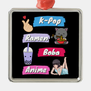 K-Pop, Ramen, Boba und Anime Pop Culture Fan Ornament Aus Metall