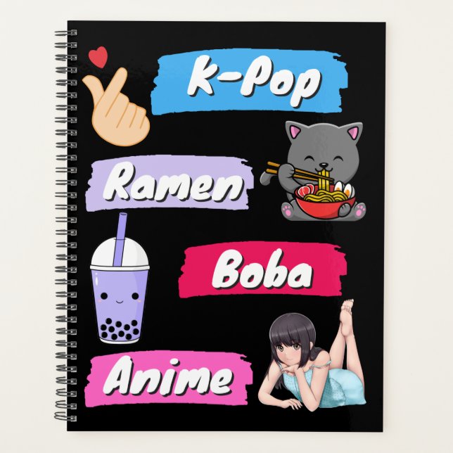 K-Pop, Ramen, Boba und Anime Pop Culture Fan Planer (Vorderseite)