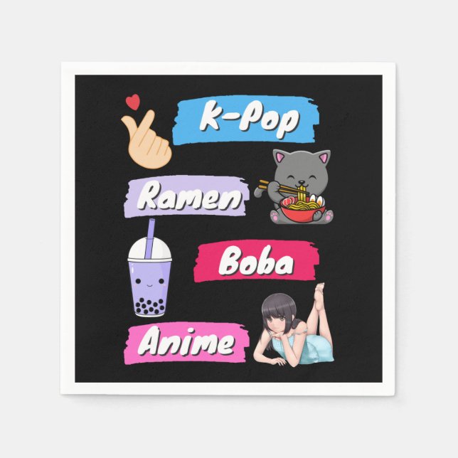 K-Pop, Ramen, Boba und Anime Pop Culture Fan Serviette (Vorderseite)
