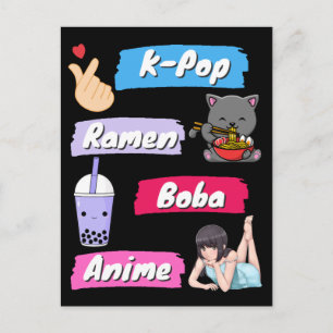 K-Pop-, Ramen-, Boba- und Anime-Popkultur-Fan  Postkarte