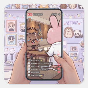 K-Pop Stray Schwein Kaninchen Robe Fandom Insiderw Quadratischer Aufkleber