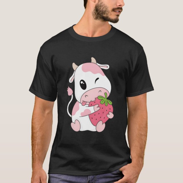 K Strawberry Cow Print Kawaii Animal T-Shirt (Vorderseite)