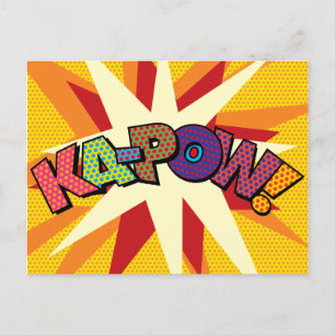 KA-POW Fun Retro Comic Pop Kunst, Dichtung und Mus Ankündigungspostkarte