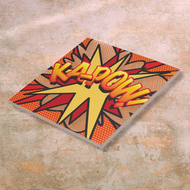KA-POW Fun Retro Comic Pop Kunst, Dichtung und Mus Fliese (KA-POW Fun Retro Comic Book Pop Art Ceramic Tile)