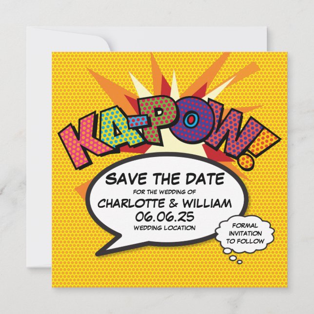 KA-POW Save the Date Spaß Retro Comic Pop Kunst (Vorderseite)