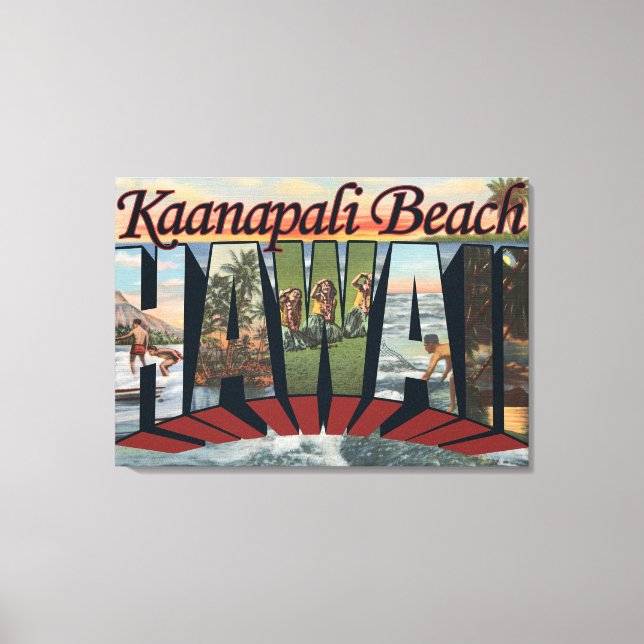 Kaanapali Beach, Hawaii - Große Briefmarkenszenen Leinwanddruck (Vorderseite)