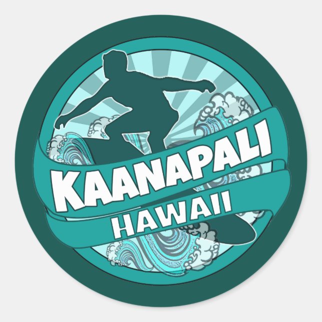 Kaanapali Hawaii aquamarine Surfer Logo Aufkleber (Vorderseite)