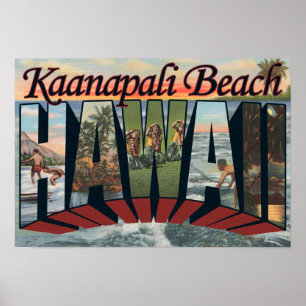 Kaanapali Strand, Hawaii - große Buchstabe-Szenen Poster