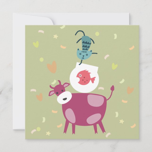 kaart beterschap, tekening koe, vis in kom  karte (Vorderseite)