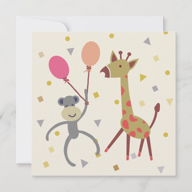kaart felicitatie aapje met ballon en giraffe karte (Vorderseite)