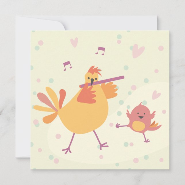 kaart felicitatie kip met dwarsfluit karte (Vorderseite)