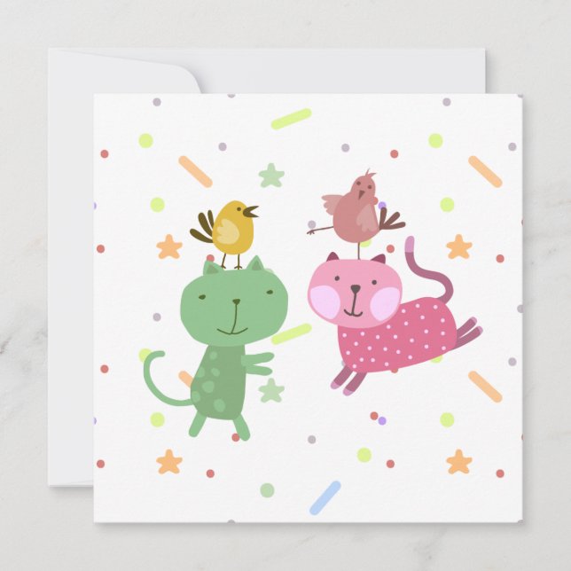 kaart verjaardag 2 poezen 2 vogeltjes karte (Vorderseite)