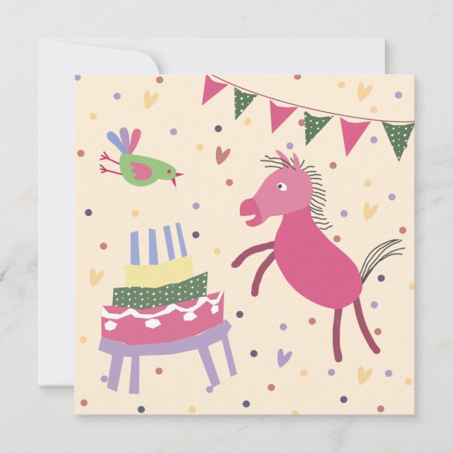  kaart verjaardag paardje met taart karte (Vorderseite)