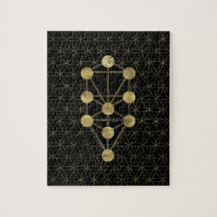 Kabbalah der Baum des Leben-Goldes auf Schwarzem Puzzle