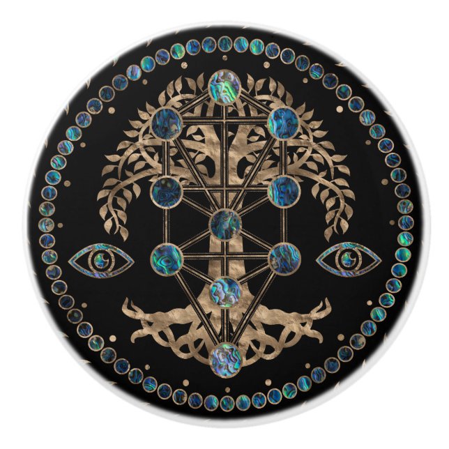 Kabbalah Der Baum des Lebens Abalone und Gold Keramikknauf (Vorderseite)