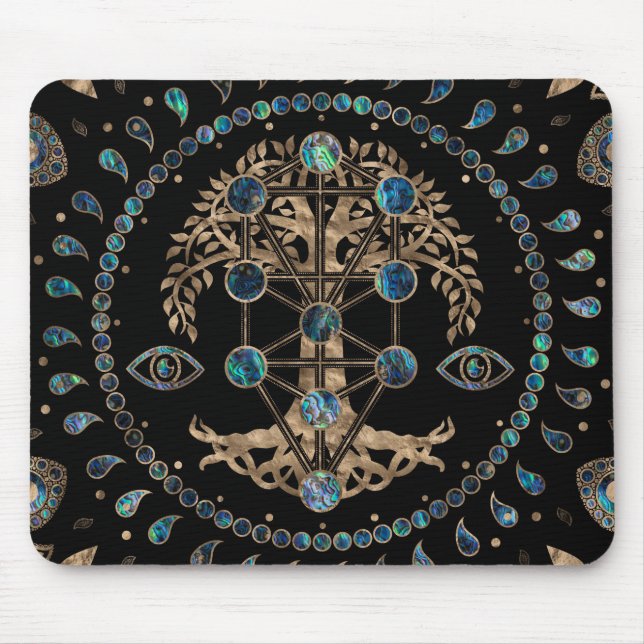 Kabbalah Der Baum des Lebens Abalone und Gold Mousepad (Vorne)
