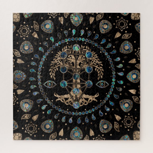 Kabbalah Der Baum des Lebens Abalone und Gold Puzzle (Vertikal)