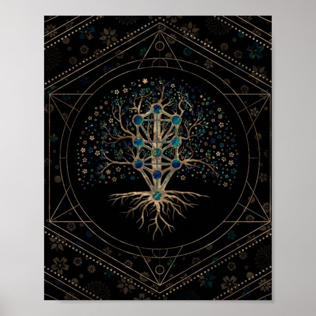 Kabbalah Der Baum des Lebens Marmor und Gold Poster (Vorne)