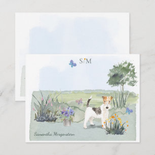 Kabelhaarfuchs Terrier Butterfly Meadow Monogram Mitteilungskarte