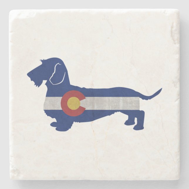 Kabelhaarige Dackel Colorado Flag Silhouette Steinuntersetzer (Vorderseite)