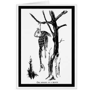 Kabeljau, auf einem Zweig hängen