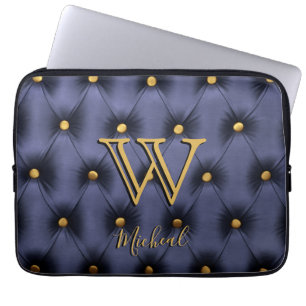Kabelloser Navy- und Gold-Monogram-Laptop-Sieb Laptopschutzhülle