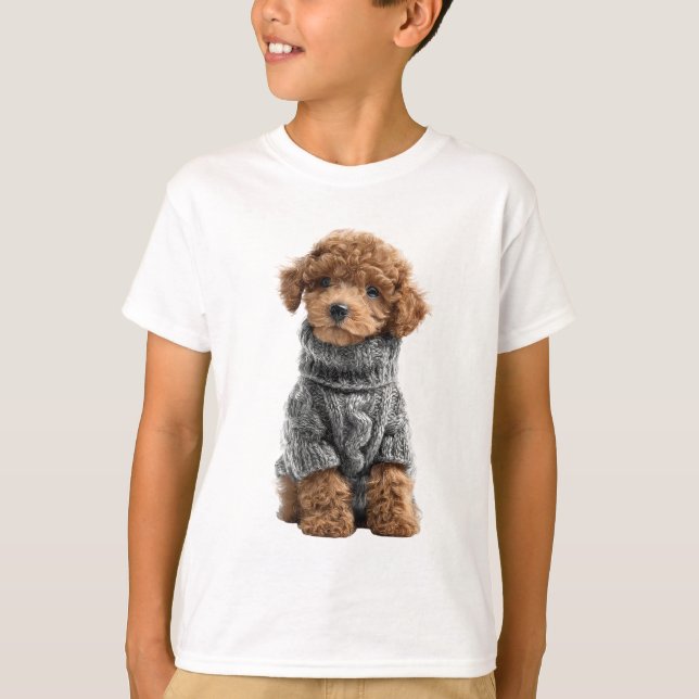 Kabelpullover Pudel Kinder T-Shirt (Vorderseite)