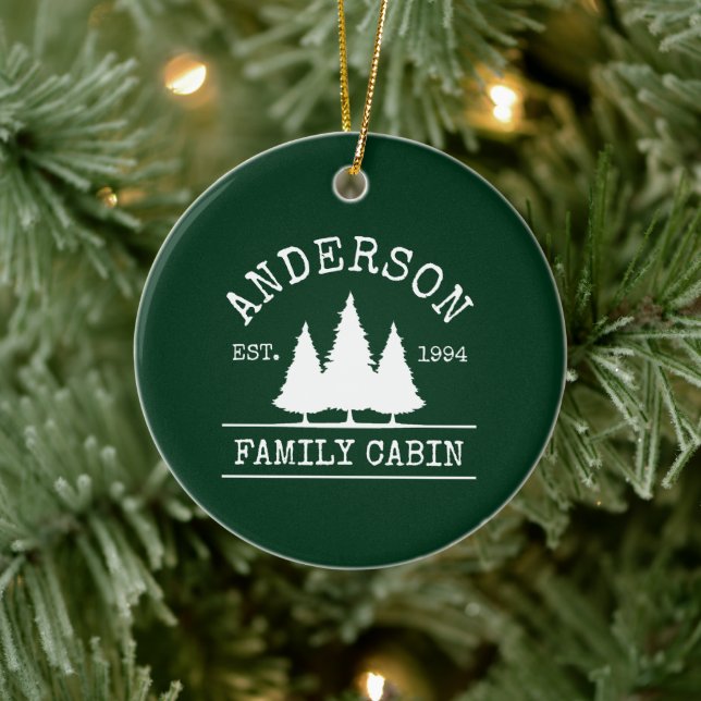 Kabine Familienname Forest Green Keramik Ornament (Baum)