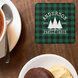 Kabine Familienname Green Buffalo Kariert Rechteckiger Pappuntersetzer