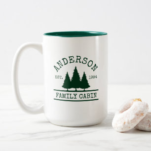Kabine Familienname Pine Trees Green Zweifarbige Tasse