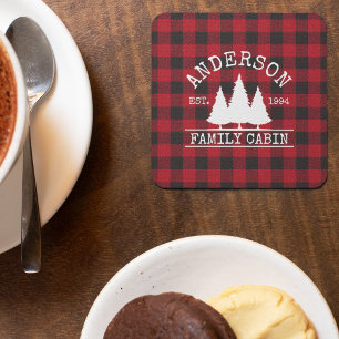 Kabine Familienname Red Buffalo Kariert Rechteckiger Pappuntersetzer