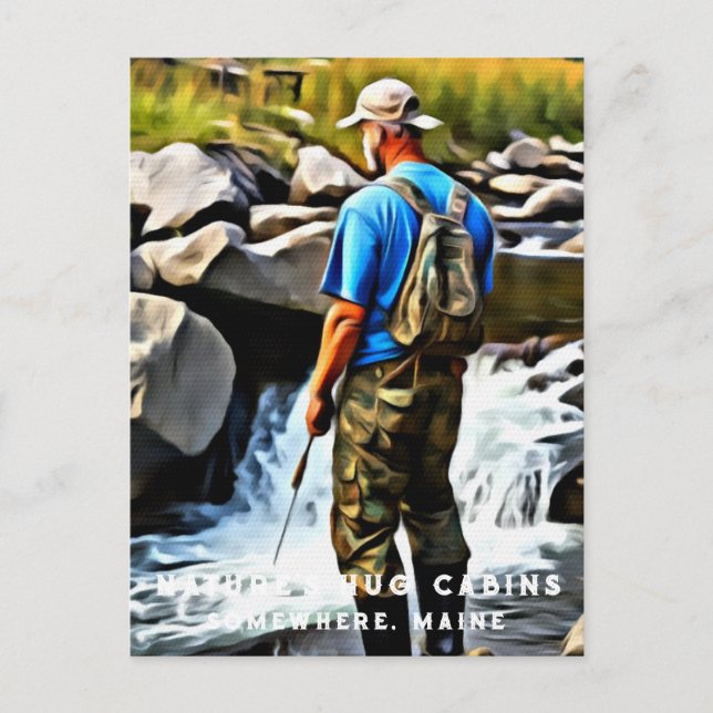 *~* Kabine Man Sun Fishing Stream Maine AP49 Postkarte (Vorderseite)