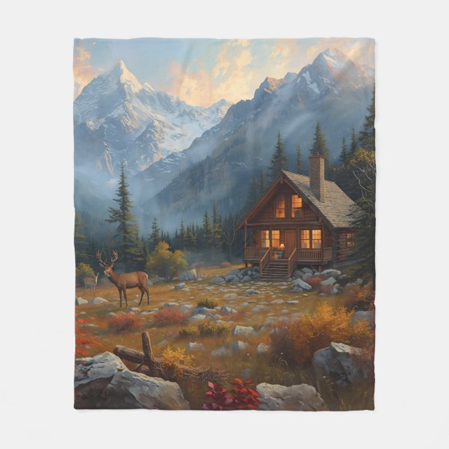 Kabine und Gebirge Fleece Blanket (Vorderseite)