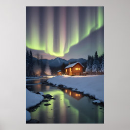 Kabine unter Nordlicht Poster