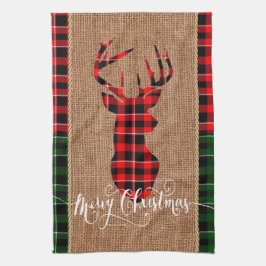 Kabinen-Art - ein karierter Rotwild-Kopf auf Geschirrtuch