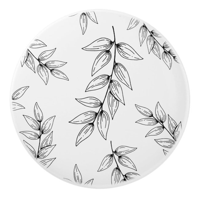 Kabinettknöpfe, Inspirierte Natur, Schwarz und Wei Keramikknauf (Vorderseite)