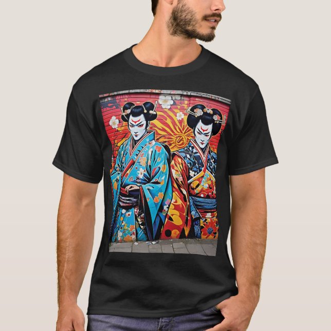 Kabuki and Sakura: Japanese-Inspired Art T-Shirt (Vorderseite)