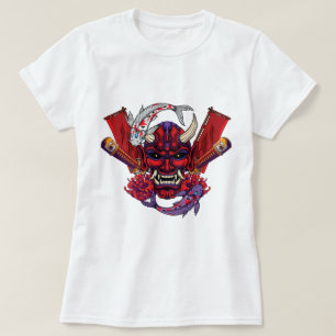 Kabuki Oni Mask und Koi Fish T-Shirt