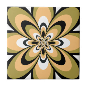 Kachel, Abstrakte Blume 4, Oliv, Beige, Schwarz Fliese