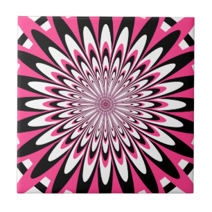Kachel, Abstrakte Blume 5, Rosa, Schwarz, Weiß Fliese
