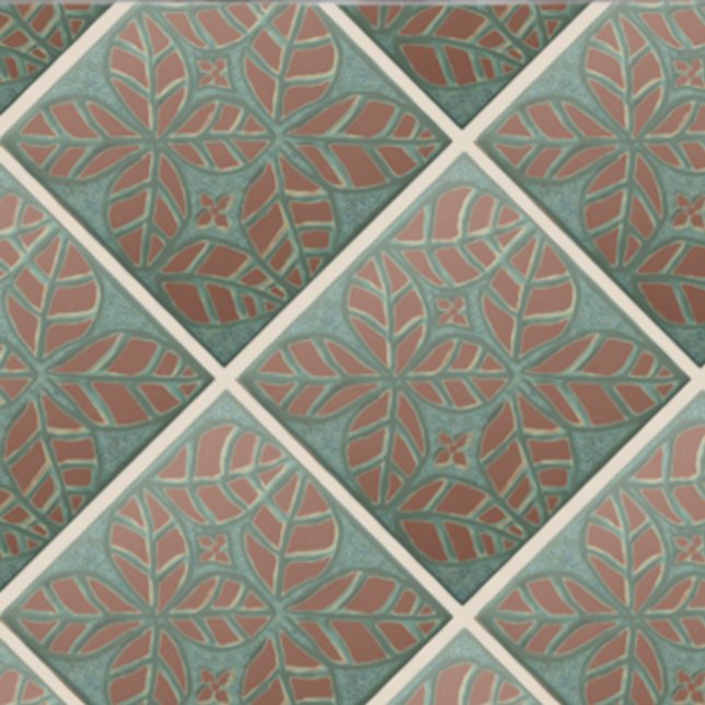 Kachel, grünes und rostfarbenes Blatt Fliese (Copper and green ovate leaf tile.)
