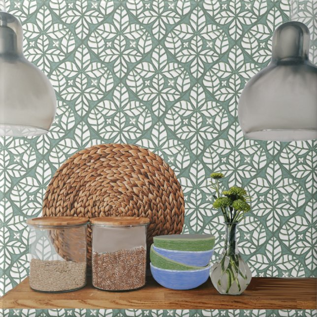 Kachelboden, grün und weiß Ovatblatt Fliese (Green Ovate leaf tile for kitchen backsplash.)
