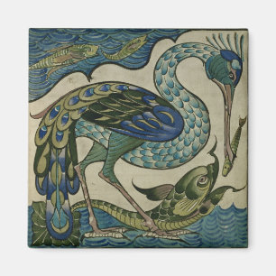 Kacheldesign von Heron und Fisch, von Walter Crane Magnet