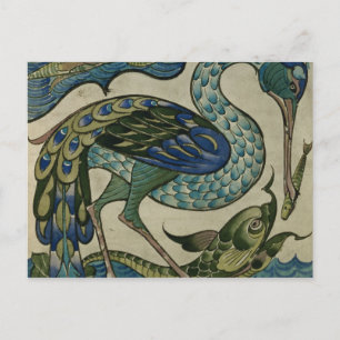 Kacheldesign von Heron und Fisch, von Walter Crane Postkarte